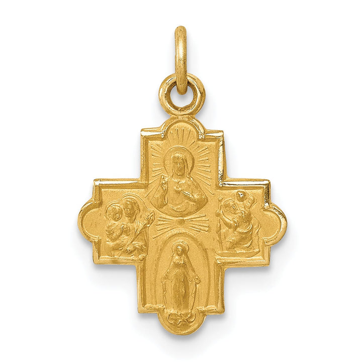14K Yellow Gold Satin Solid Small 4-Way Medal Charm