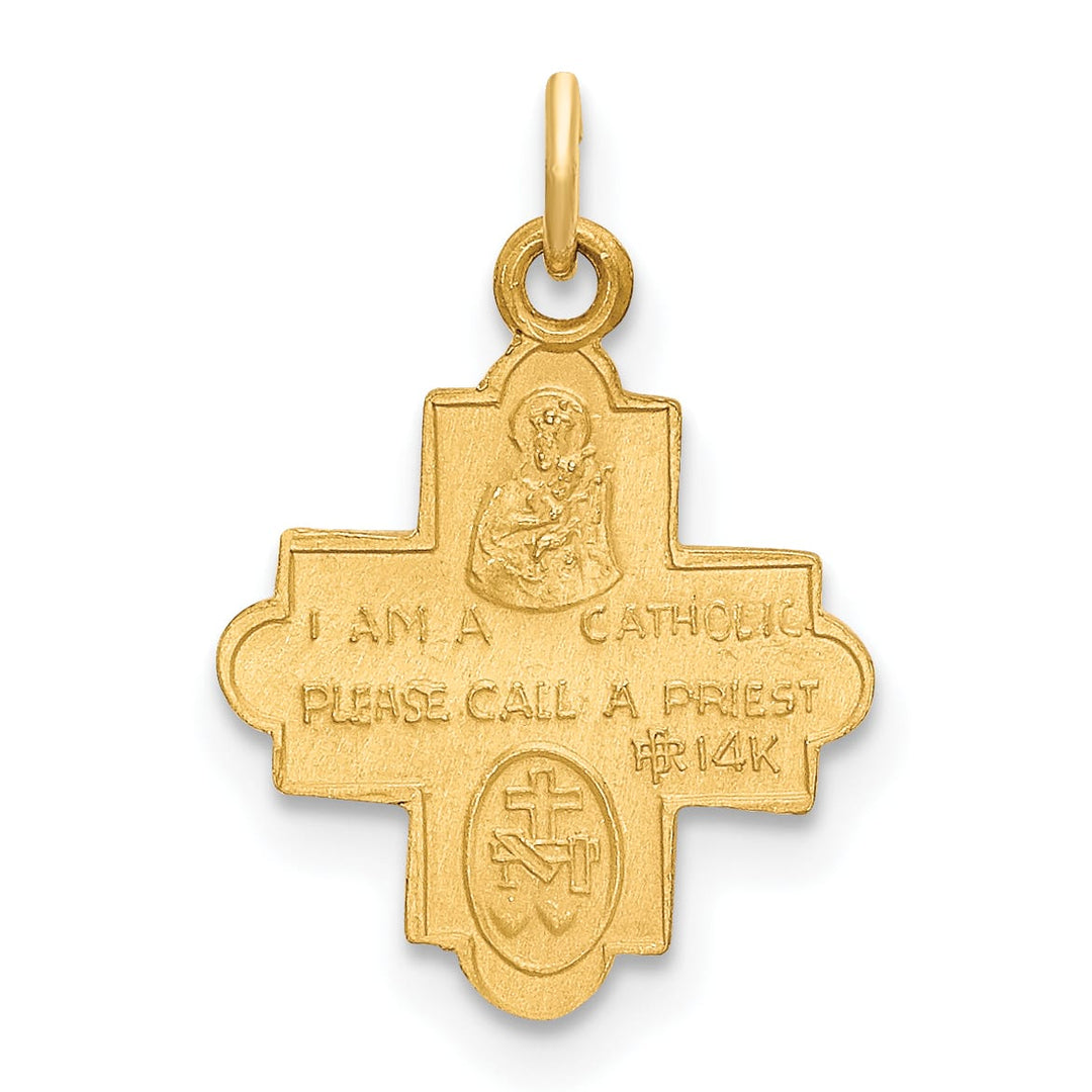 14K Yellow Gold Satin Solid Small 4-Way Medal Charm