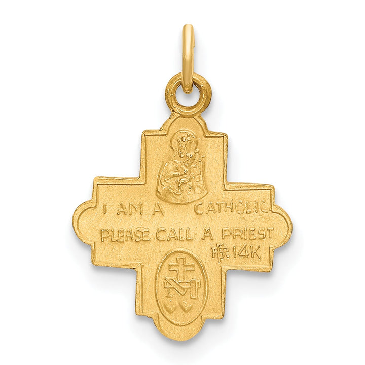 14K Yellow Gold Satin Solid Small 4-Way Medal Charm
