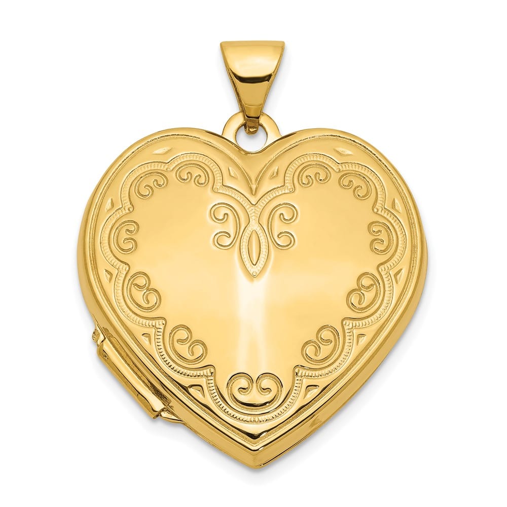 14K Yellow Gold Scallop Design 21mm Heart Locket