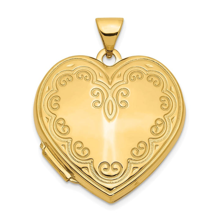 14K Yellow Gold Scallop Design 21mm Heart Locket
