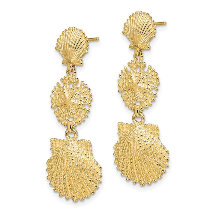 14K Yellow Gold Scallop, Sand Dollar,,Scallop Dangle Earrings, view 2 of 4