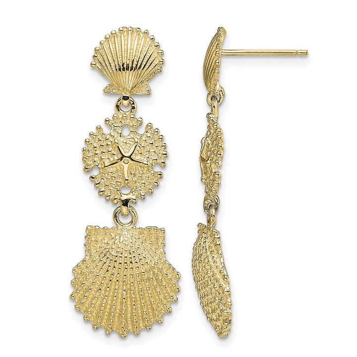 14K Yellow Gold Scallop, Sand Dollar,,Scallop Dangle Earrings, view 1 of 4