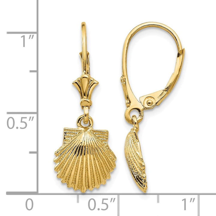 14K Yellow Gold Scallop Shell Leverback Earrings, view 3 of 4