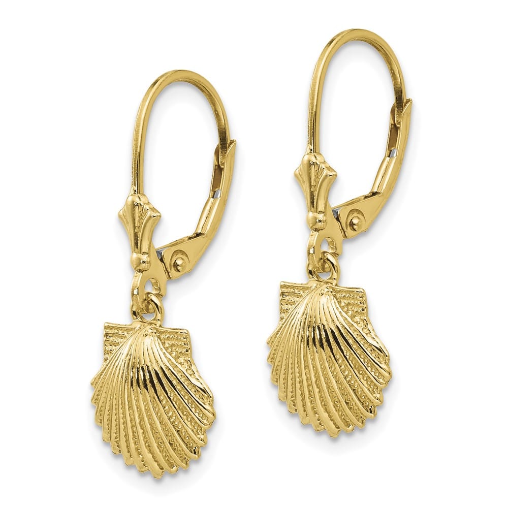 14K Yellow Gold Scallop Shell Leverback Earrings, view 2 of 4