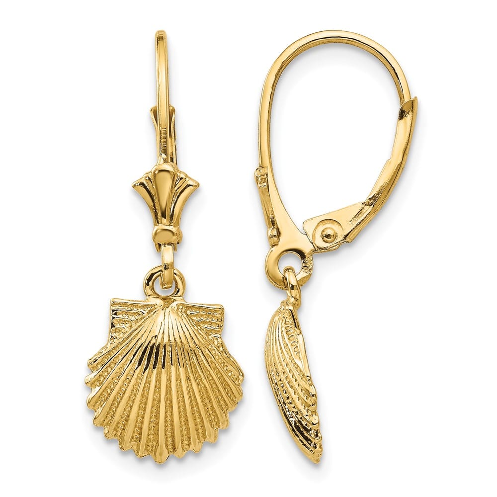 14K Yellow Gold Scallop Shell Leverback Earrings, view 1 of 4