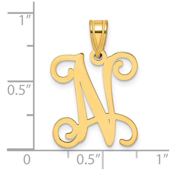 14K Yellow Gold Script Letter N Initial Pendant