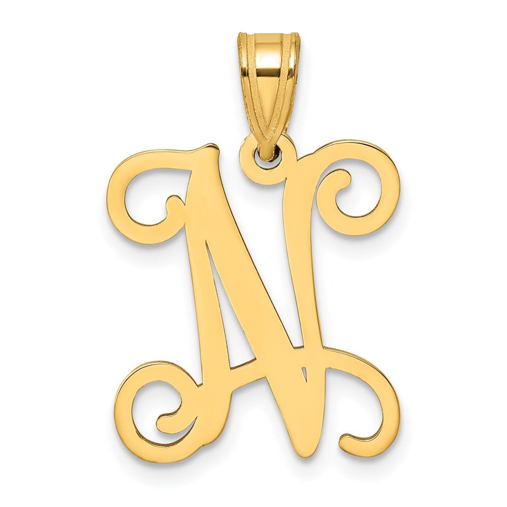 14K Yellow Gold Script Letter N Initial Pendant