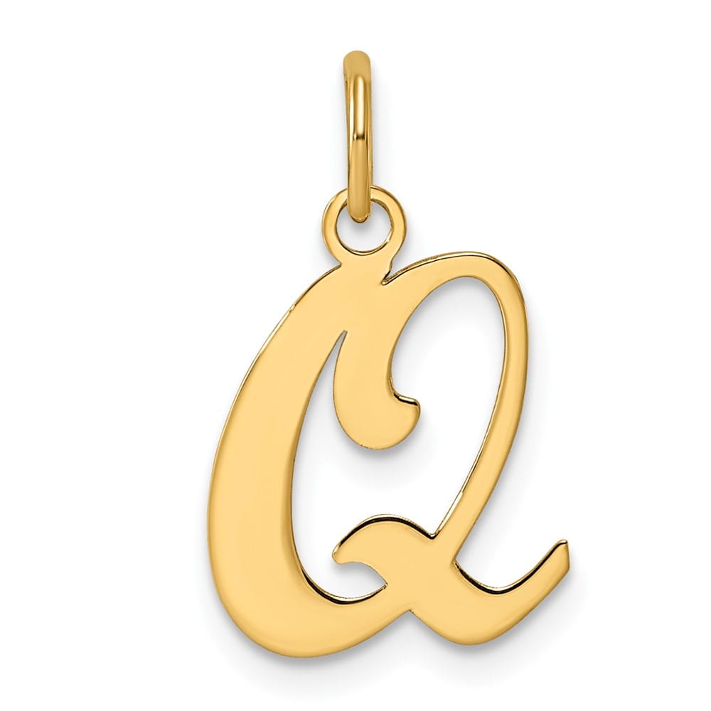14K Yellow Gold Script Letter Q Initial Charm