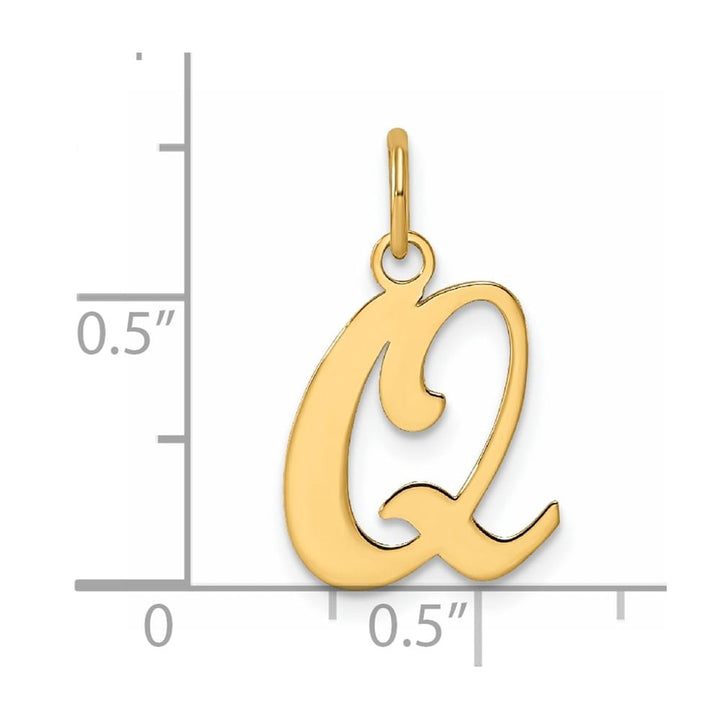 14K Yellow Gold Script Letter Q Initial Charm