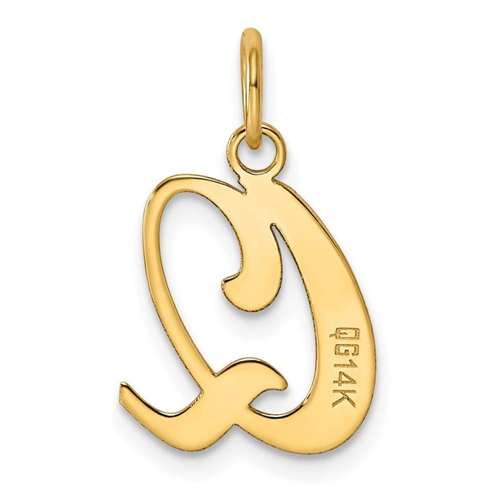 14K Yellow Gold Script Letter Q Initial Charm