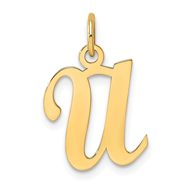 14K Yellow Gold Script Letter U Initial Charm