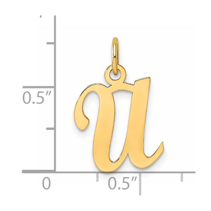 14K Yellow Gold Script Letter U Initial Charm