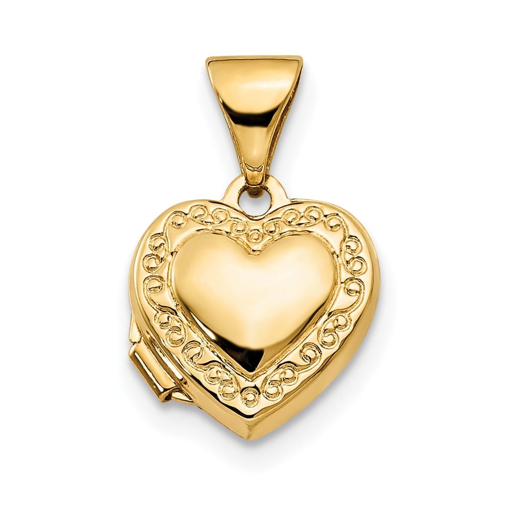 14K Yellow Gold Scroll Border 10mm Heart Locket