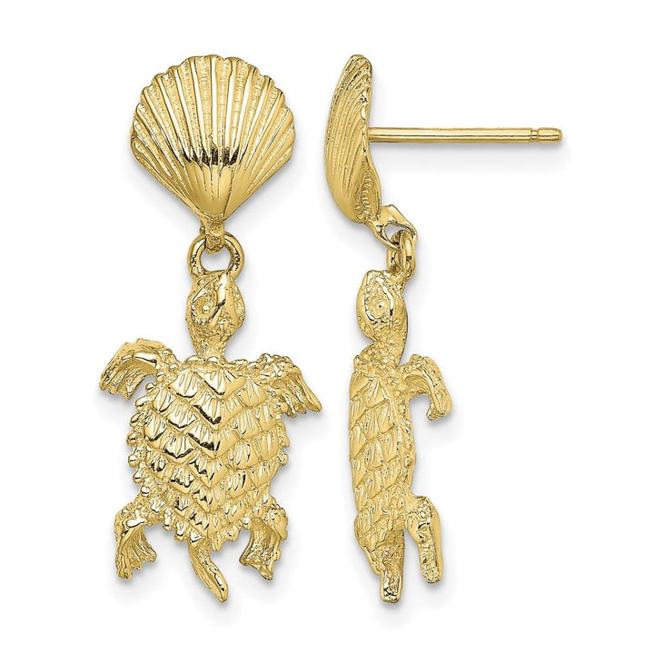 14K Yellow Gold Shell and Sea Turtle Dangle Post Earrings, view 1 of 4