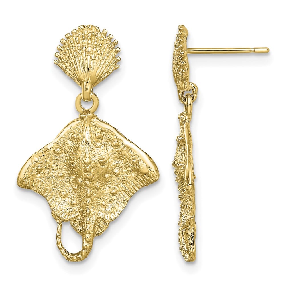 14K Yellow Gold Shell and Stingray Post Dangle Earrings, view 1 of 4