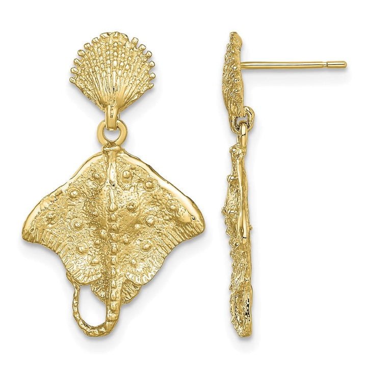 14K Yellow Gold Shell and Stingray Post Dangle Earrings, view 1 of 4