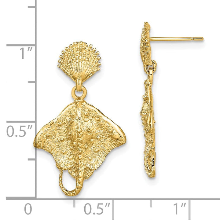 14K Yellow Gold Shell and Stingray Post Dangle Earrings, view 4 of 4