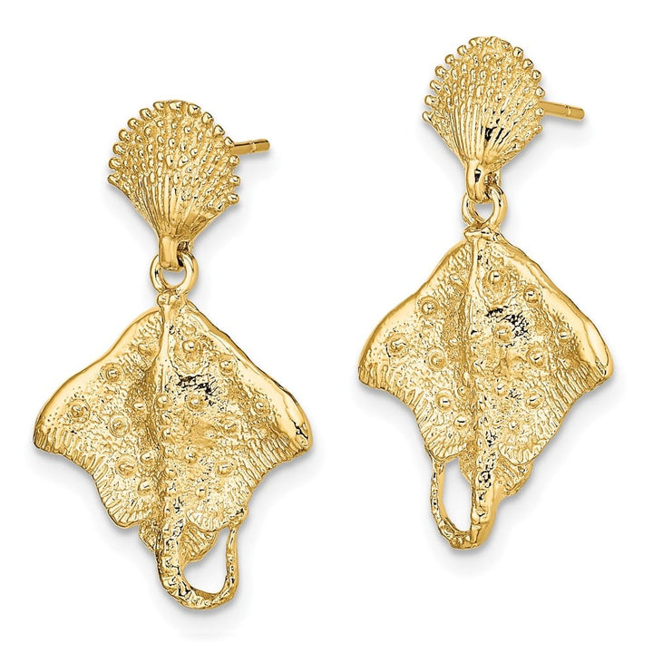 14K Yellow Gold Shell and Stingray Post Dangle Earrings, view 2 of 4
