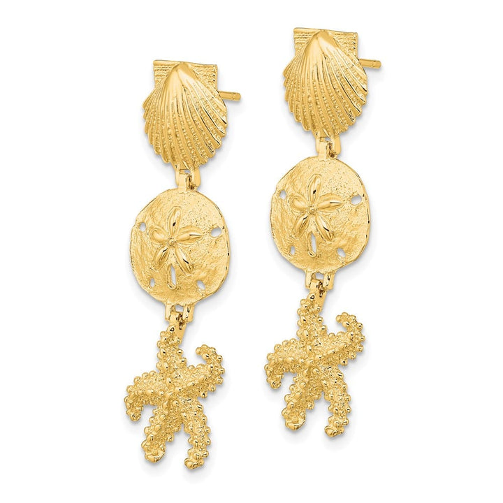14K Yellow Gold Shell, Sand Dollar ,Starfish Post Dangle Earrings, view 2 of 4