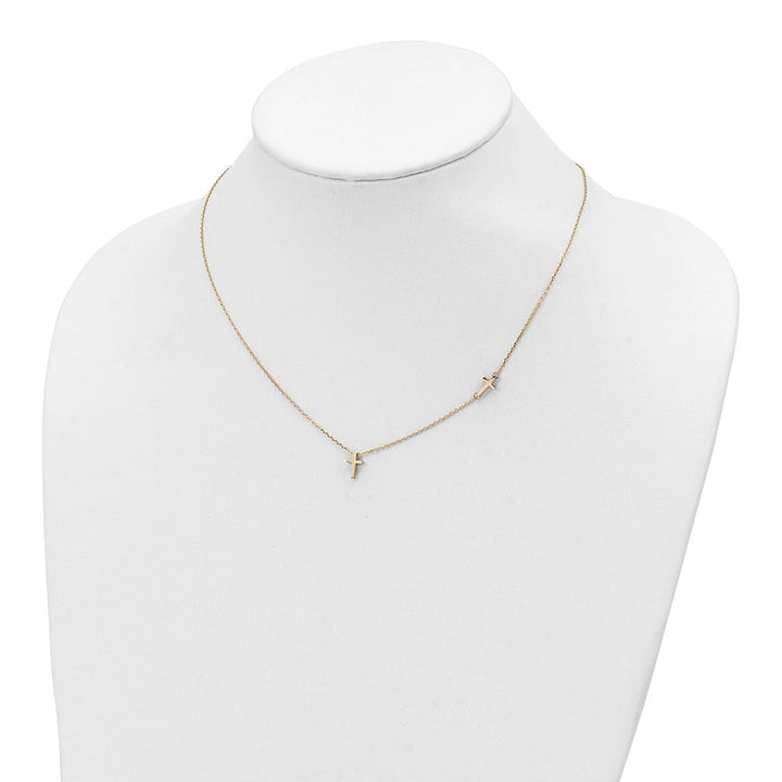 14K Yellow Gold Sideways Cross and Cross Pendant 18 inch Necklace