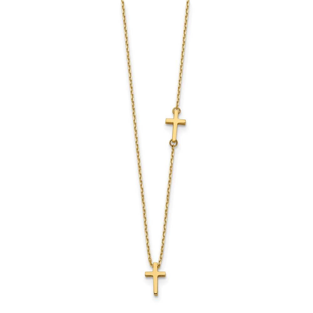 14K Yellow Gold Sideways Cross and Cross Pendant 18 inch Necklace