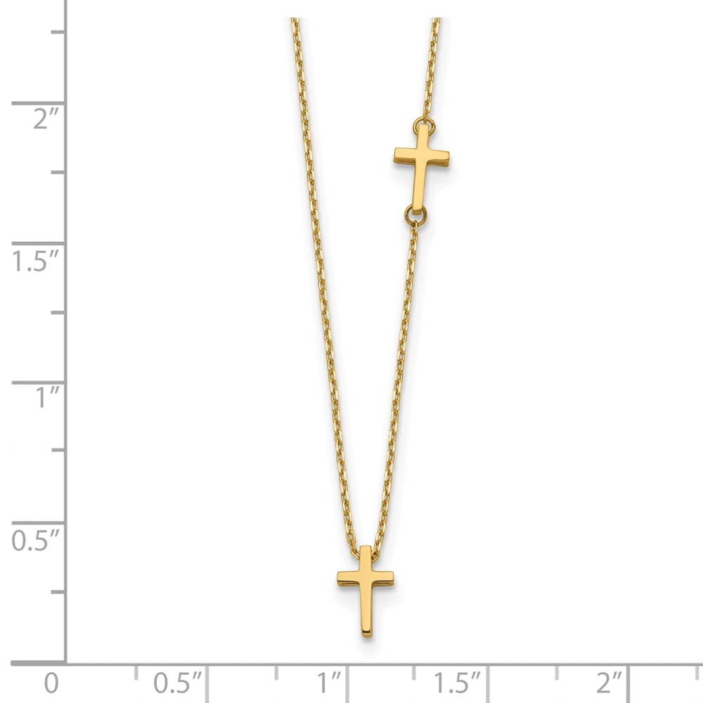 14K Yellow Gold Sideways Cross and Cross Pendant 18 inch Necklace