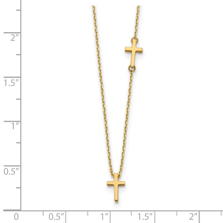 14K Yellow Gold Sideways Cross and Cross Pendant 18 inch Necklace
