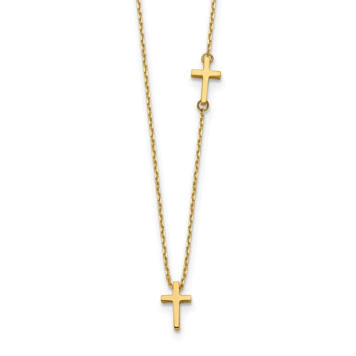 14K Yellow Gold Sideways Cross and Cross Pendant 18 inch Necklace