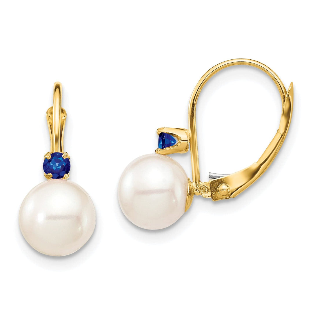 14K Yellow Gold Sleek 7-7.5mm Freshwater Pearl Sapphire Leverbacks