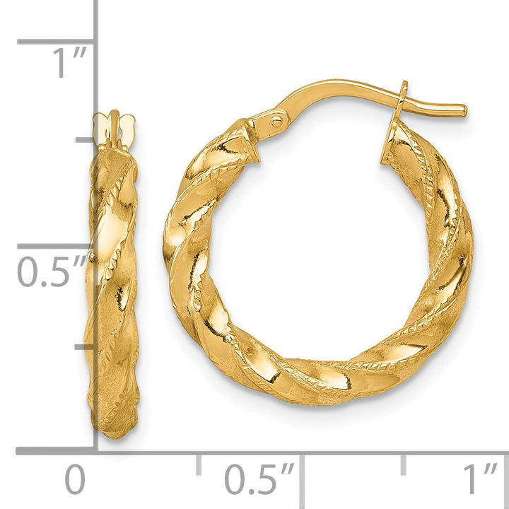 14K Yellow Gold Sleek Diamond-Cut 20mm Twisted Hoops