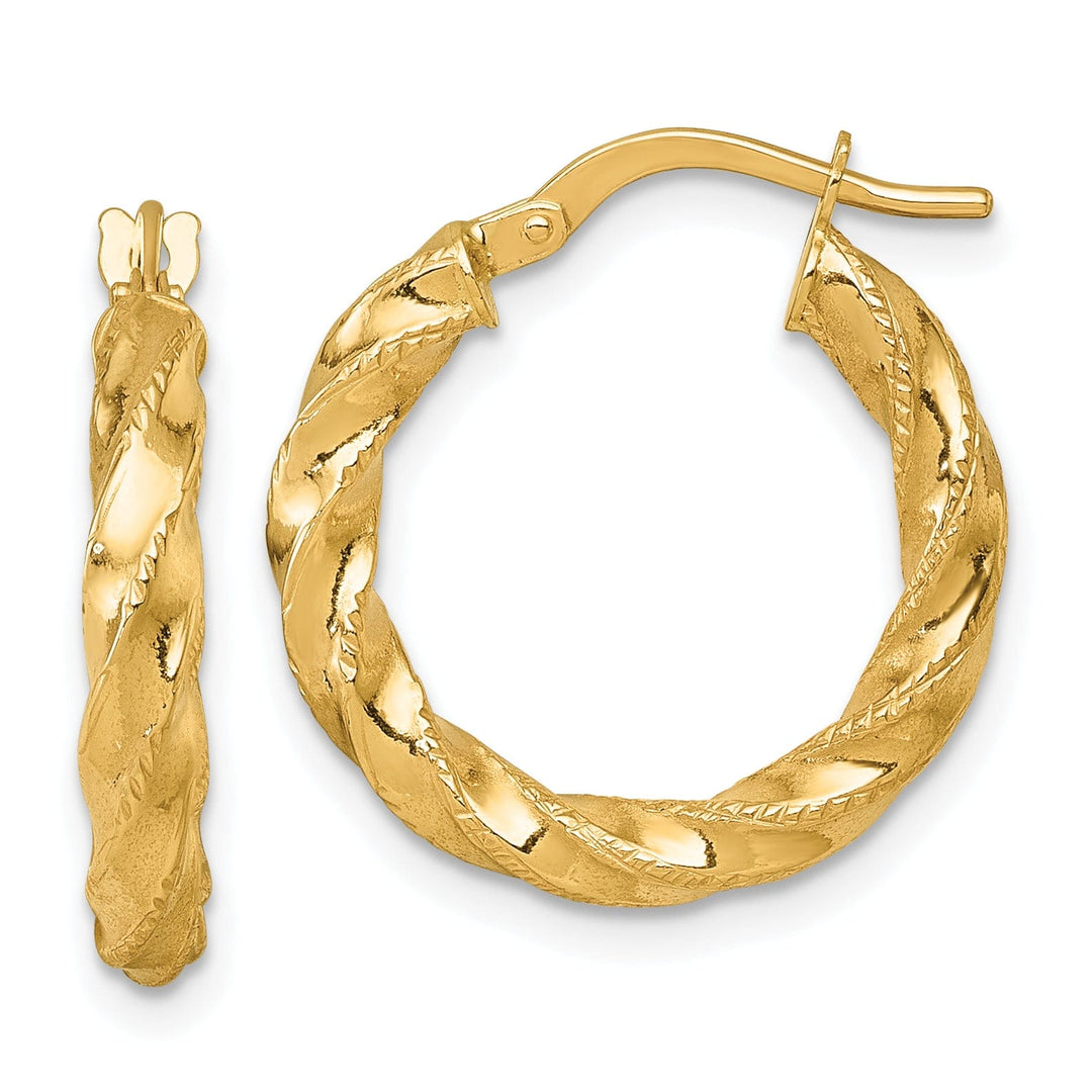 14K Yellow Gold Sleek Diamond-Cut 20mm Twisted Hoops