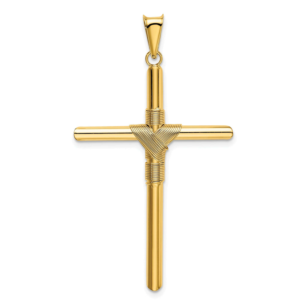Lovely Rita's 14K Yellow Gold Sleek Polished Center Wrap Tube Latin Cross