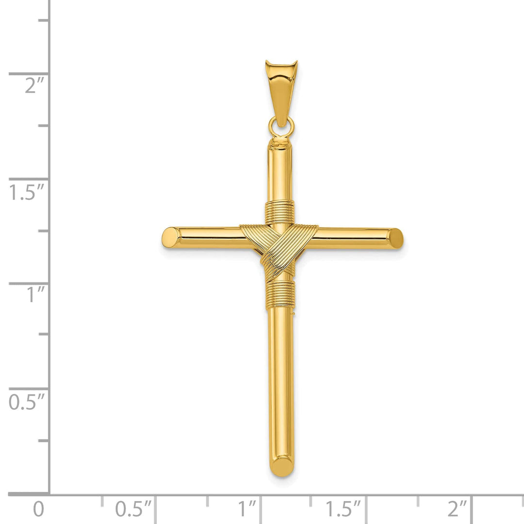 Lovely Rita's 14K Yellow Gold Sleek Polished Center Wrap Tube Latin Cross
