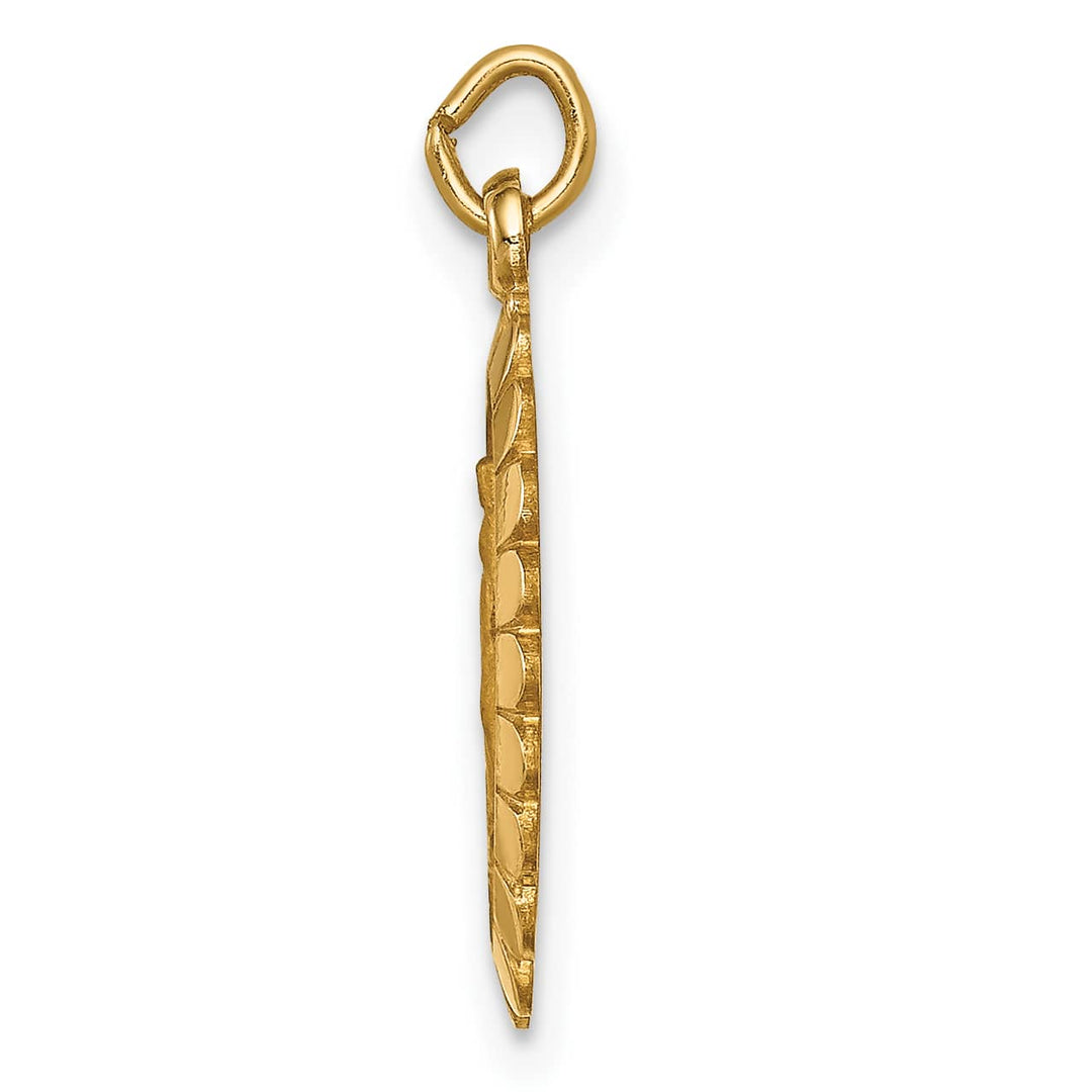 14K Yellow Gold Small Miraculous Medal Scalloped Edge Oval Pendant