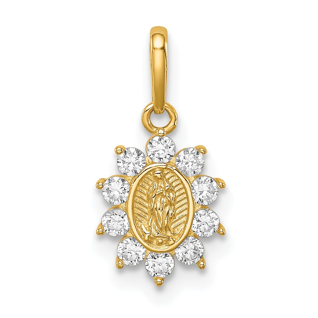 14K Yellow Gold Small Our Lady of Guadalupe CZ Oval Pendant