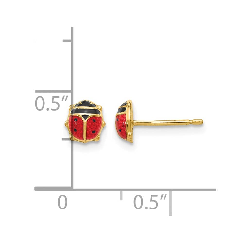 14K Yellow Gold Small Red and Black Enameled Ladybug Earrings, view 4 of 4
