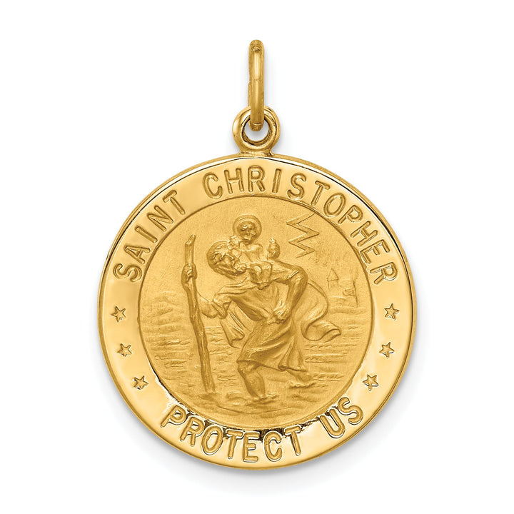 14K Yellow Gold Small Round St. Christopher Medal Pendant