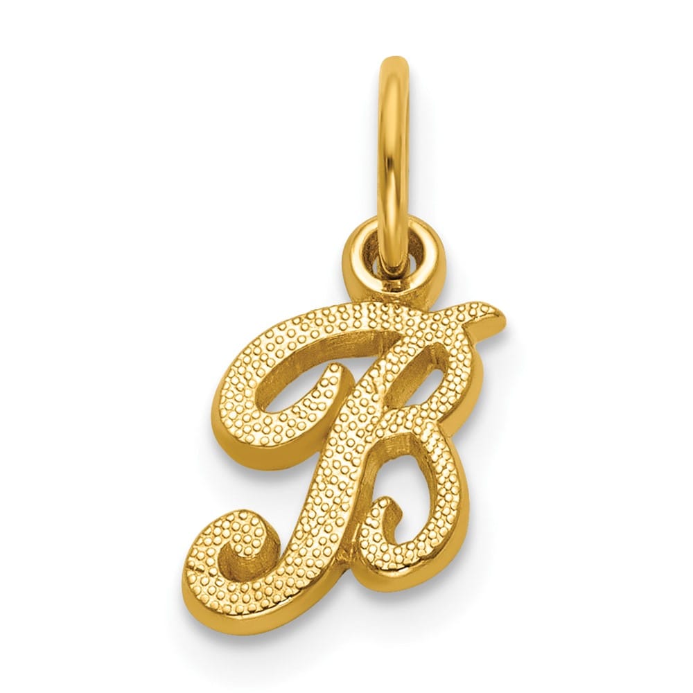 14K Yellow Gold Small Script Design Letter B Initial Charm Pendant