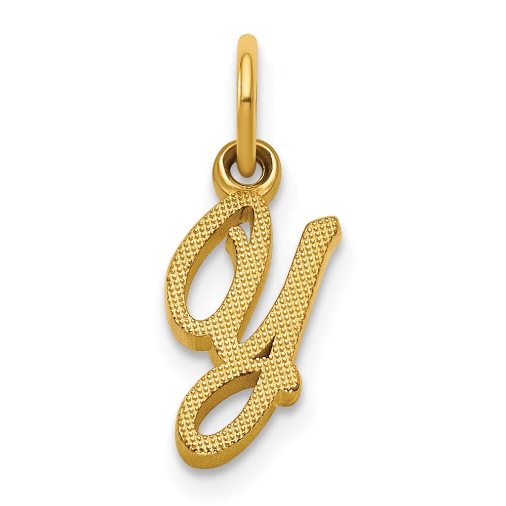 14K Yellow Gold Small Script Design Letter Y Initial Charm Pendant