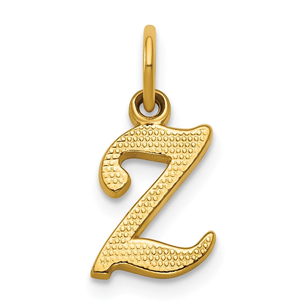 14K Yellow Gold Small Script Design Letter Z Initial Charm Pendant