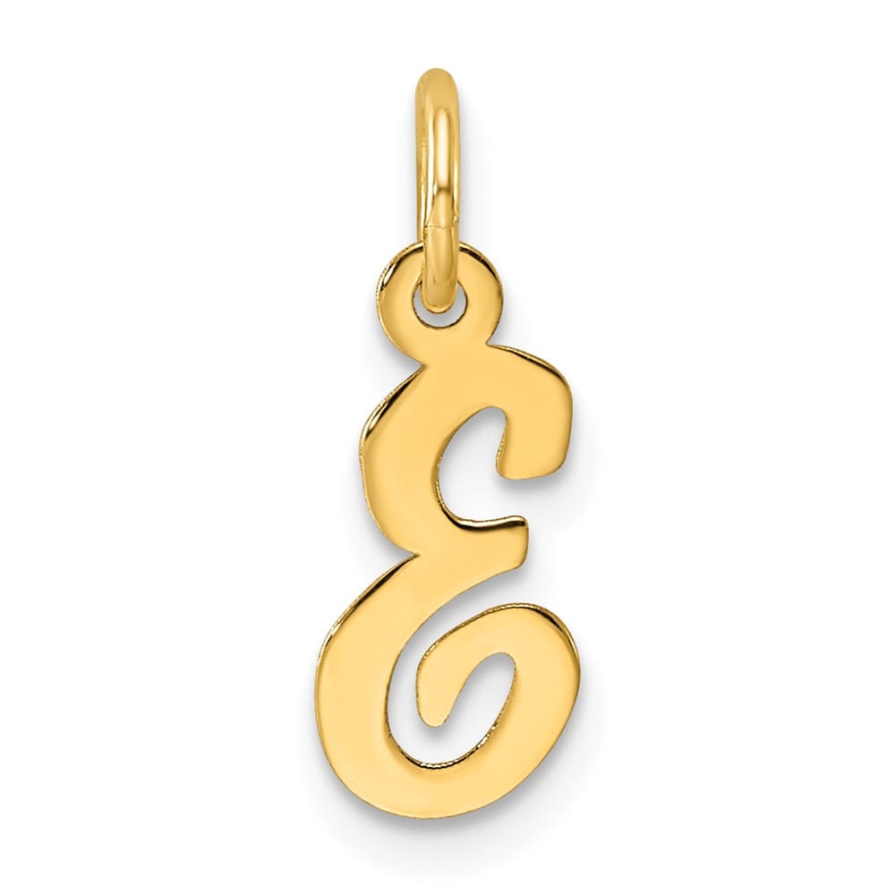 14K Yellow Gold Small Script Letter E Initial Charm