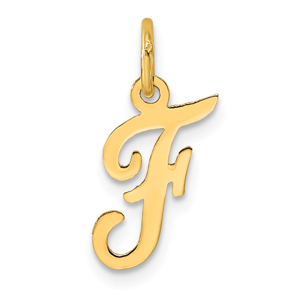 14K Yellow Gold Small Script Letter F Initial Charm