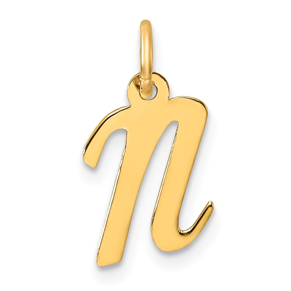 14K Yellow Gold Small Script Letter N Initial Charm