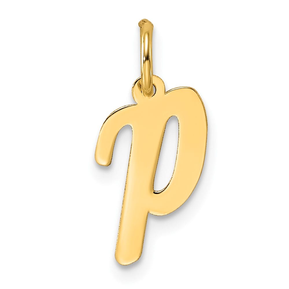 14K Yellow Gold Small Script Letter P Initial Charm