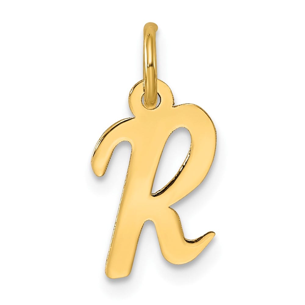 14K Yellow Gold Small Script Letter R Initial Charm