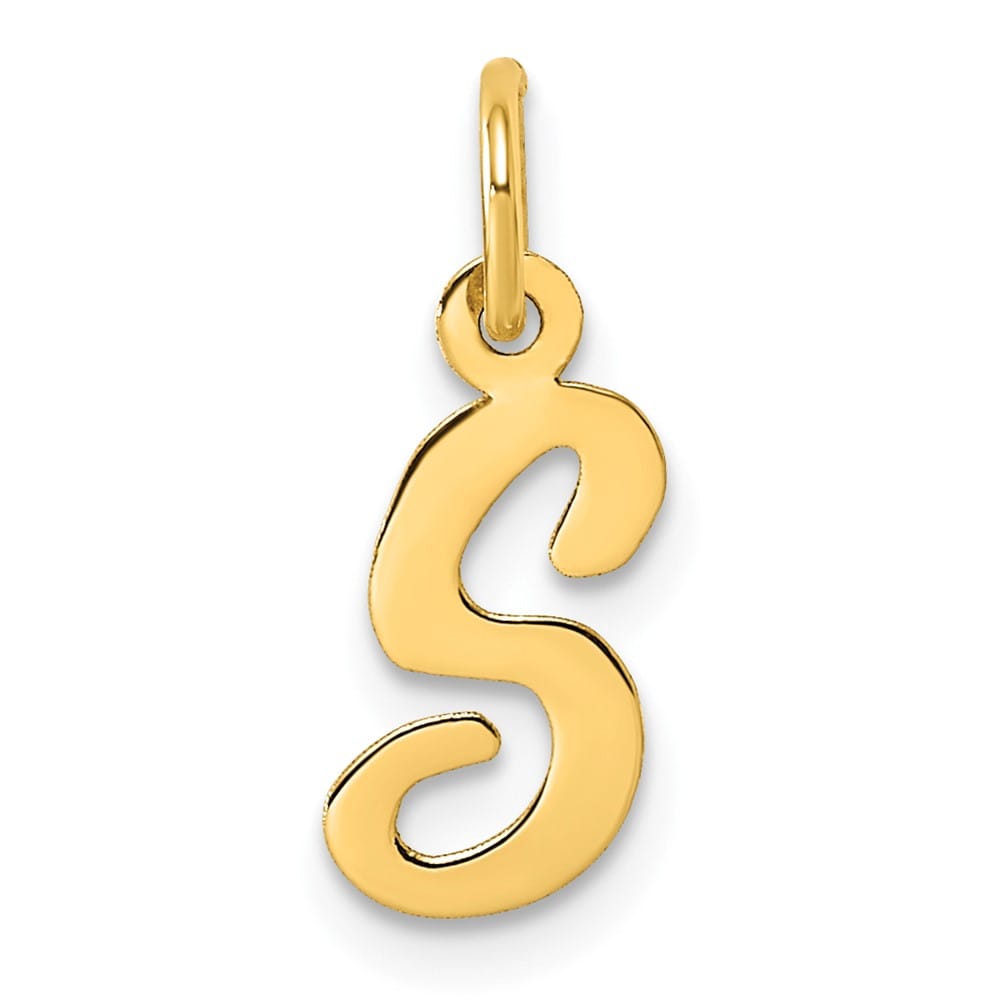 14K Yellow Gold Small Script Letter S Initial Charm