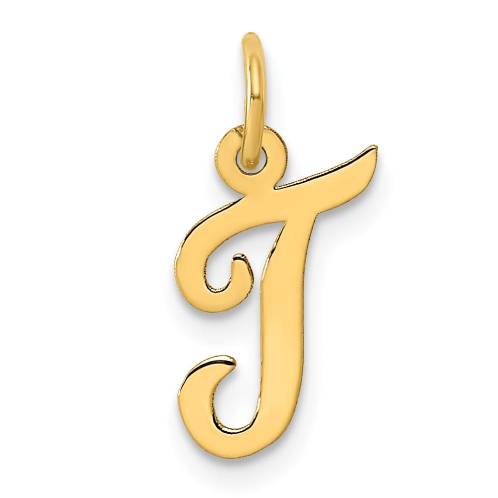 14K Yellow Gold Small Script Letter T Initial Charm