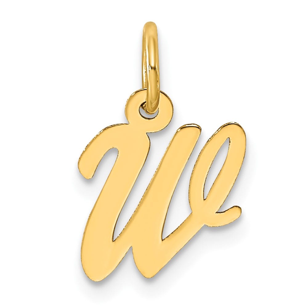 14K Yellow Gold Small Script Letter W Initial Charm