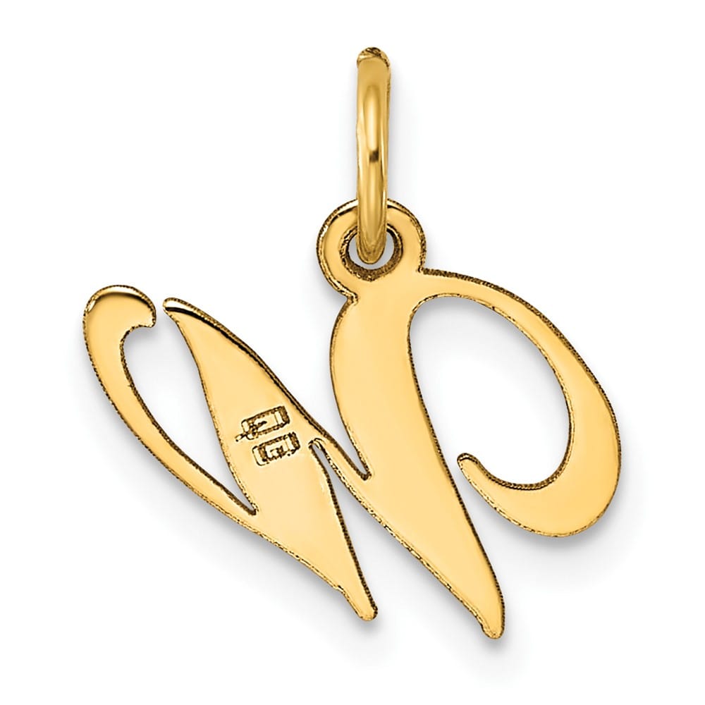 14K Yellow Gold Small Size Fancy Script Letter W Initial Pendant
